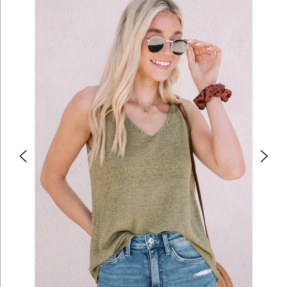 Olive V neck tank